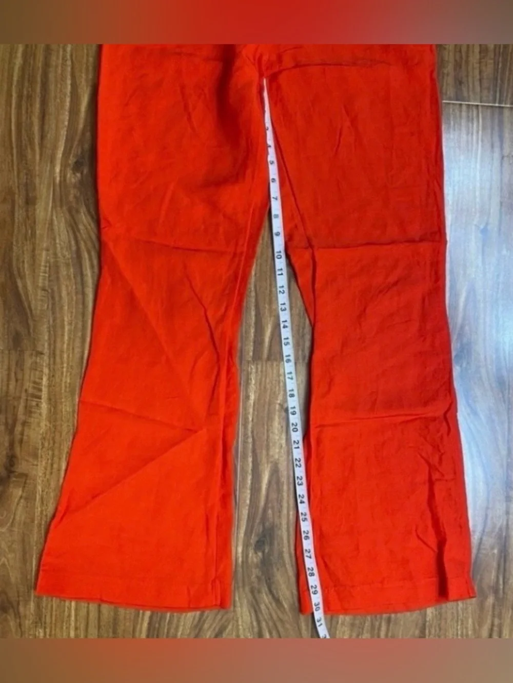 H&M Women's Orange Red Linen Mix High Waist Crop Flared Pants Size 10 Coastal